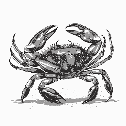 crabby crab black and white vector style, white background