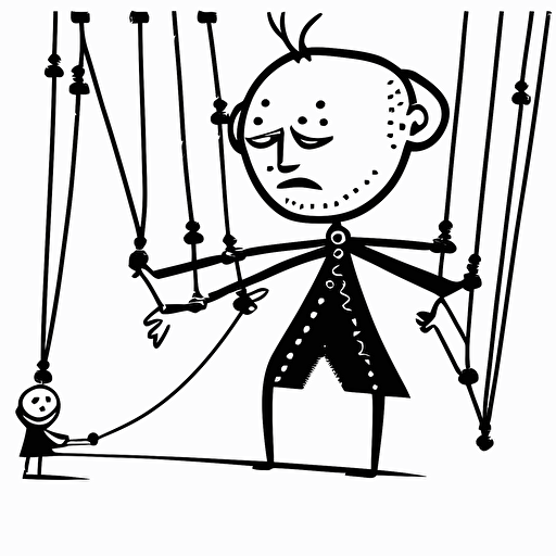 puppet on strings, black and white, vector, flat, svg, fantasystyle
