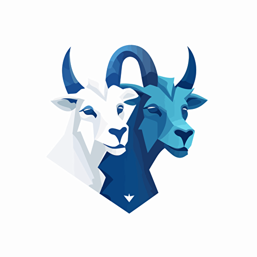 very simple logo for two goats pretending to be athletes touching heads, vector flat, blue colors, PNG, SVG, flat shading, solid white background, mascot, logo, vector illustration, masterwork, 2D, simple, illustrator