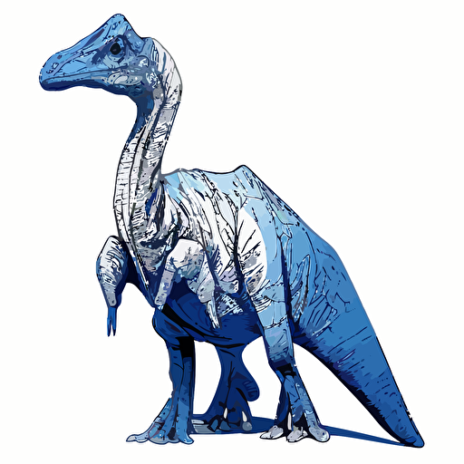 an orodromius dinosaur done in a line drawing style, vectorized, blue shading, white background
