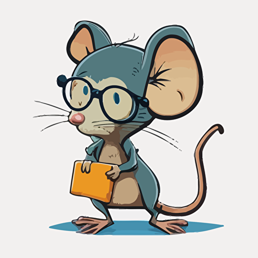 • A clever mouse:A smart and intelligent mouse solving tricky problems., white background, Vector illustration, clip art, comic style,