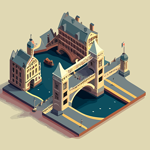 old london bridge in 1900 aerial view, isometric perspective, vectorial style, limited color palette