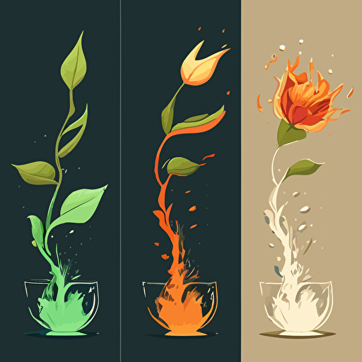 tea bud that blooms in hot water show progression flat vector