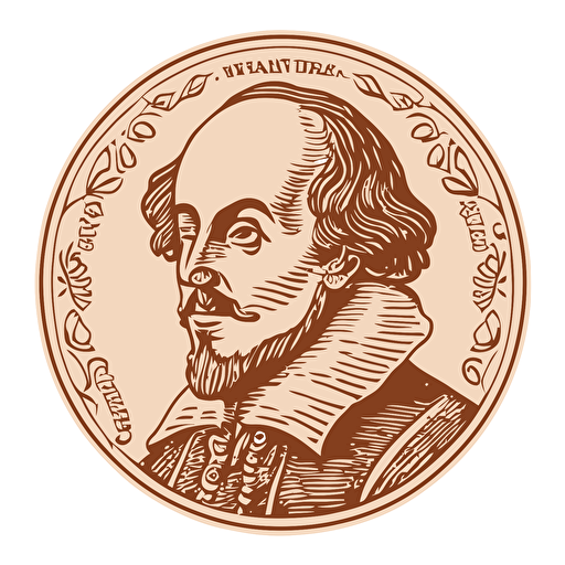 shakespeare on a penny in a flat, vector line style, 1 color, like a logo