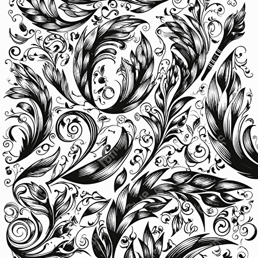 a sheet of multiple black pen on white paper flat vector page break ornaments, flourishes, hooladanders