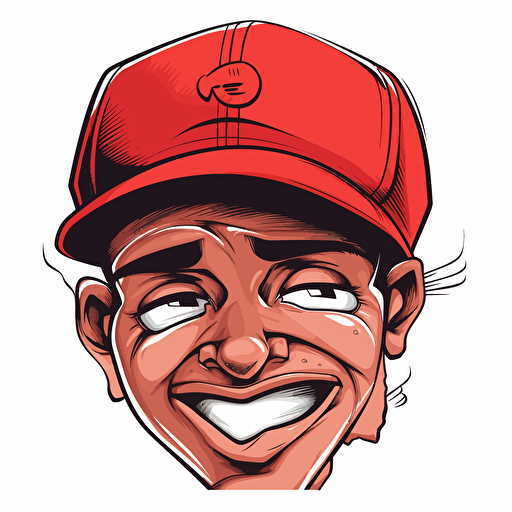 vector image of a black face sketch with a sad teary eyes and an happy smiling mouth wearing a red visor cap on white background