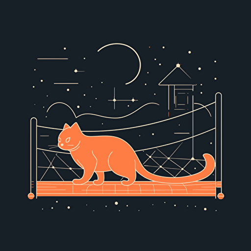 light orange cat walking on the fence at night, minimal line logo, vector, flat, dribble, behance, pinterest, award winner