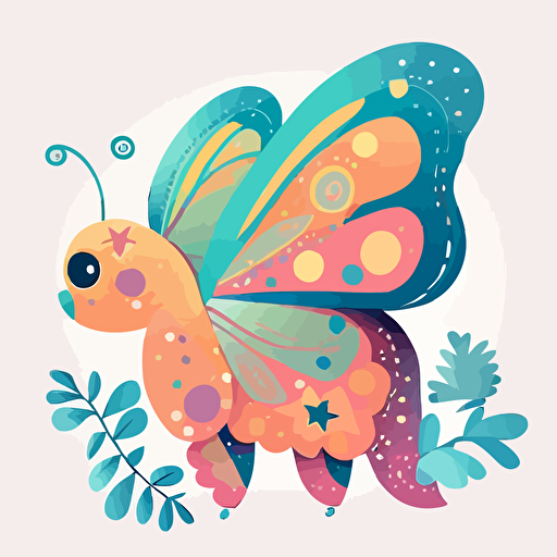 Butterfly isolated on a white background flat vector no gradient bright for 10 year old girls in the style of my little pony