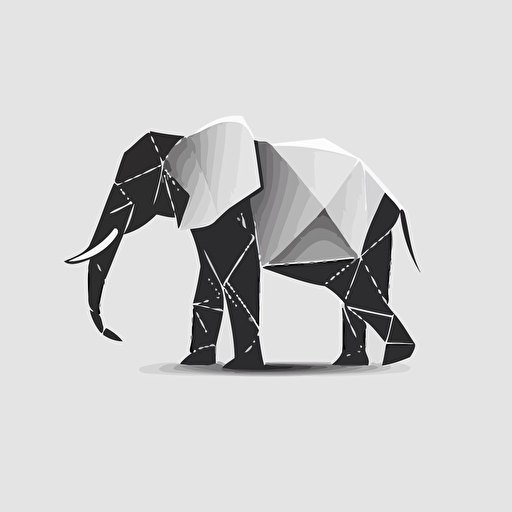 logo, flat vector, origami, black outline, elephant, white background