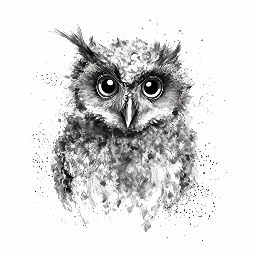 baby owl drawn from a single pen stroek, black on white background, simple, vector