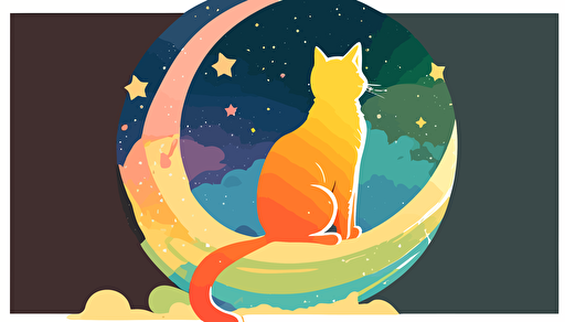 simple, vectors, vectors art,llittle prince style, cat on a moon,hd, pastel, crisp, colourful, plain background,