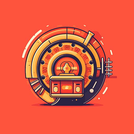 flat vector logo of circle with classic slot machine inside with reels, red orange gradient, simple minimal