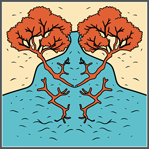 land where two rivers connect, vector, very simple