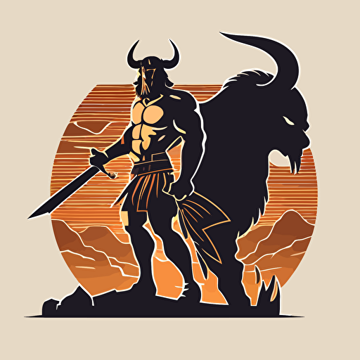 minotaur with a cow, vector logo, vector art, emblem, simple cartoon, 2d, no text