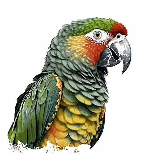 Amazon Parrot bird looking straight in the camera, white bg, vector