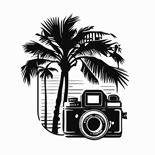 iconic logo of camera and palm tree, black vector, on white background