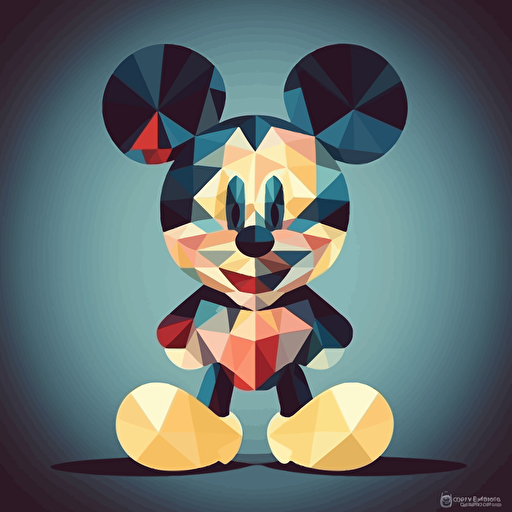 A Stochastic Mickey Mouse, flat design, vector art, low poly style