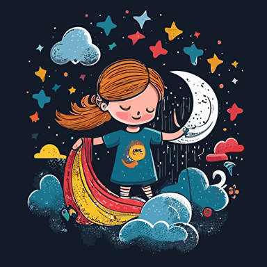 Vector art, Make a logo for a children's clothing store (With a girl and a boy), Children's, Colorful, Happy, Fun, Playful, Joyful, Bright, Cheerful, Night, Stars, Moon, Clouds, Dreamy, Mysterious, Magical, Soft, Cozy, Warm, Friendly, Welcoming, Materials, Cotton, Denim, Wool, Polyester, Rayon, Silk, Camera settings, High-resolution, Wide angle lens, Shallow depth of field, Bokeh effect, Soft lighting, Warm tones