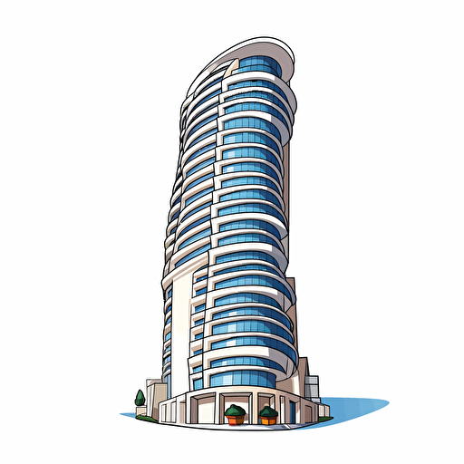 a cartoon solo skyscraper that is slightly bent , vector, whitebackground
