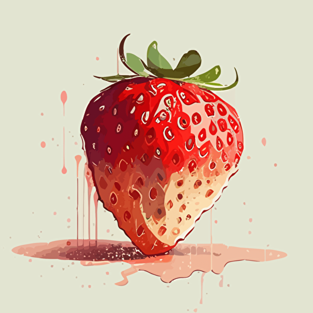 a drawing of a strawberry placed on a white background, in the style of impressionist colorism, light red and dark beige, flickr, organic textures, james gilleard, simplistic vector art, high detail