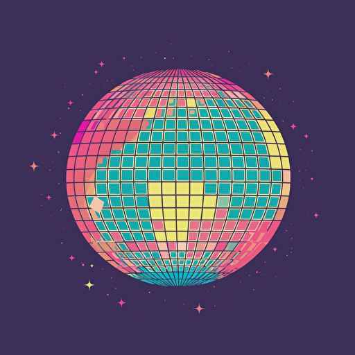 disco ball vector illustration in the style of wacom in pastel colours