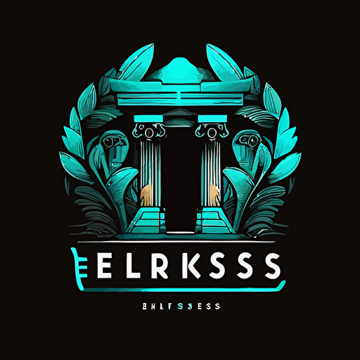 Create a vectorized modern abstract 2D minimalist logo for a brand that organizes Ephesus tours. It consists of turquoise and black colors.