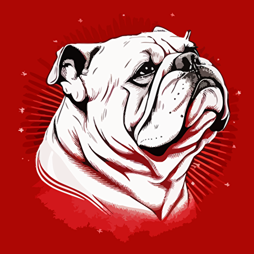 white-bulldog, vector logo, wearing red football jersey, facing to the right and looking up,