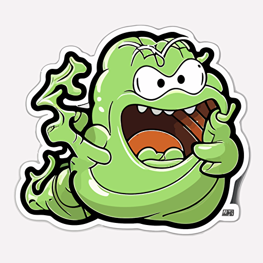 slimer from ghostbuster, sticker, vector, white background, contour, cartoon style