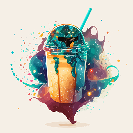 colorful vector art, galaxy inside boba drink