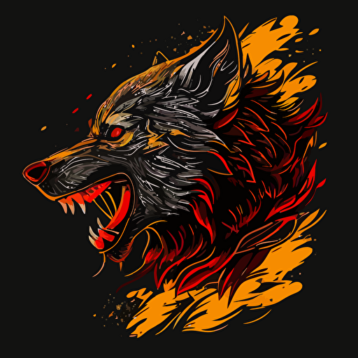 aggresive wolf growling vector very detailed black red yellow logo