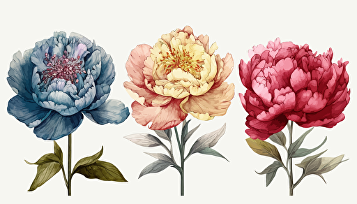 peony flower, 4 count, vector style, 2d, white background,