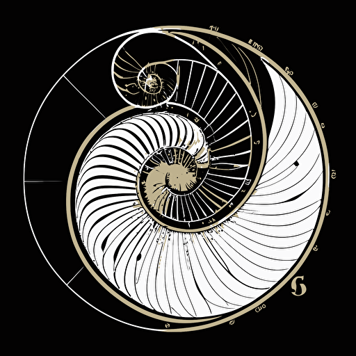 fibonacci circles, golden ratio, black and white, logo, vector icon