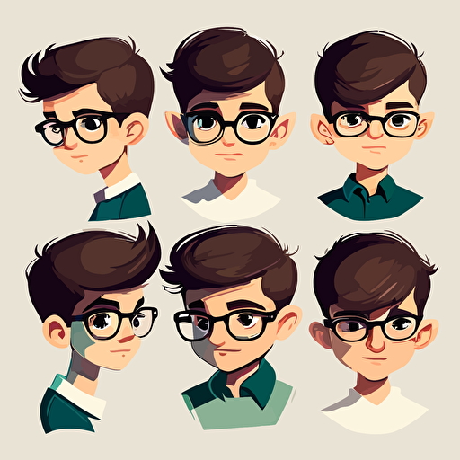 side hairstyle boy with glasses Vector bundle illustration