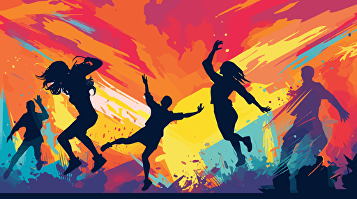 vector illustration of a jumping and dancing around in vivid colors