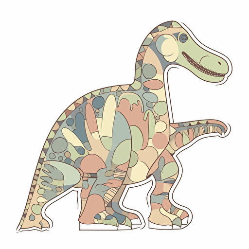 Dinosaur , Sticker, Blissful, Muted Color, kinetic art style, Contour, Vector, White Background, Detailed
