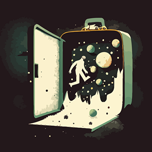 illustration of a quirky briefcase scene floating in space. Vector. Contrasting shadows. Moody.