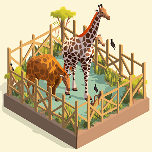 isometric cartoon vector style giraffe enclosure