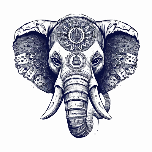 vector drawing navy elephant with nazar inside, traditional style white background and vectorel drawing