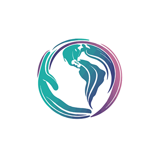 abstract Lined vector logo, earth in a hand, blue, green and pink