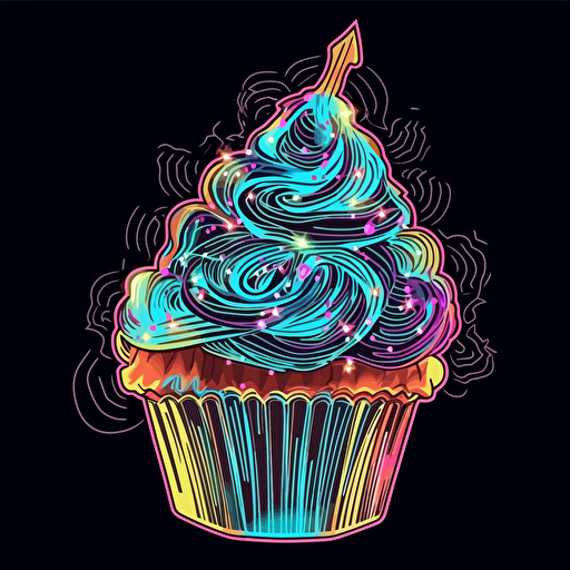 cupcake, Sticker, Neon, Photorealism, Contour, Vector, Transparent Background