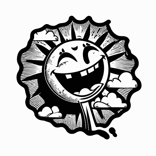 retro, diecut sticker, groovy, cartoon [black and white] the earth [happy face] white background, vector