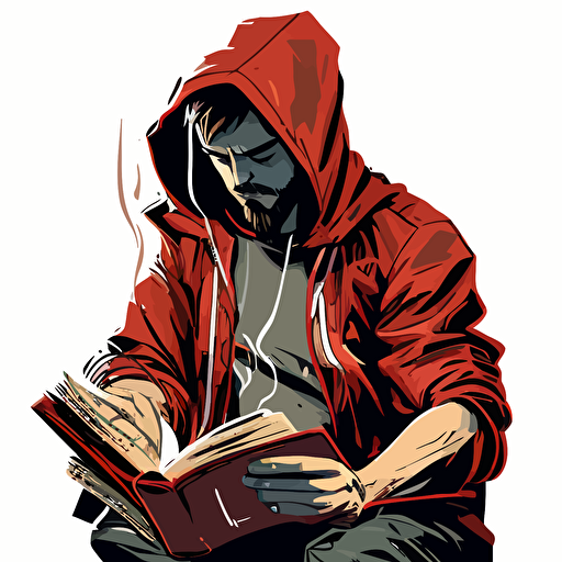 red hoddie man with a book Vector art log