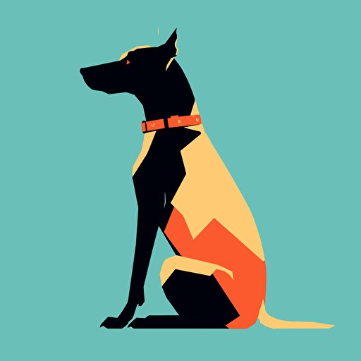 vector art, a single dog sitting illustration, simple shapes, minimalist, printmaking, vibrant colors, flat background that is one color