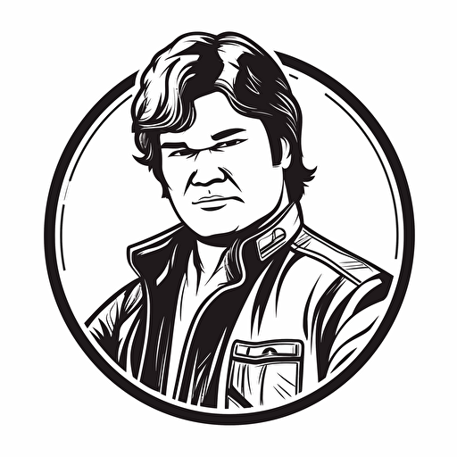Chubby han solo illustration, looking at the camera, minimal, outline strokes only, black and white, logo, vector, white background