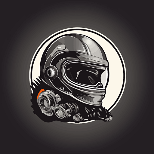 a simple logo for a automotive race shop, vector, bobble head, race helment, race suit.