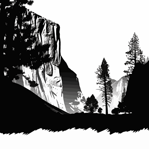 black silhouette of yosemite valleys el capitan, vector art, simple, white background