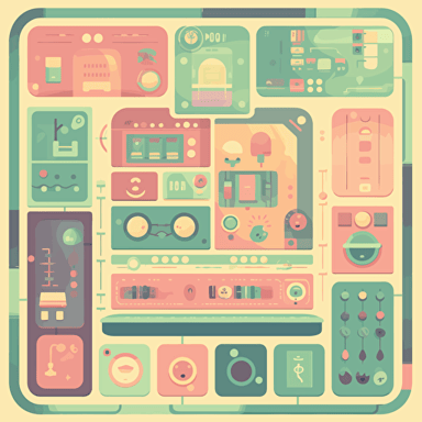 Design a game panel, the center of the panel is solid color, the edges are textured, the edge design is interesting and simple, and the details are rich, designed for 6-year-olds, pastel colors, detailed, flat style, vector, animation