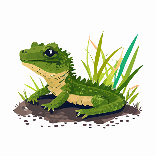 baby alligator, white background, flat color vector art
