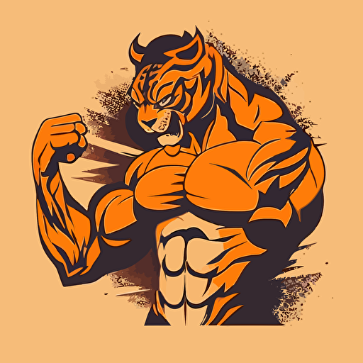 vector minimalist logo of a tiger flexing his bicep and snarling