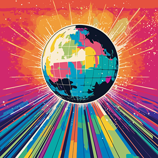 design a awesome retro poster, with retro colors a disco ball, vinyl records, vector, pink floyd style